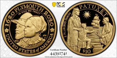 2020-W $10 Mayflower 400th Anniversary PR70DCAM