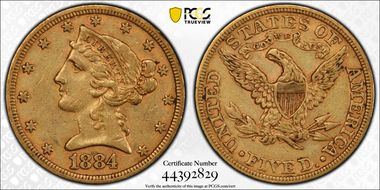 1884 $5 XF45
