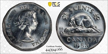 1953 5C No Strap, Far Leaf MS65