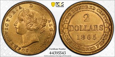 1865 $2 AU58