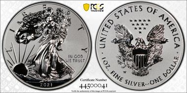 2021-W $1 Silver Eagle Rev PR - Type 1 Designer Edition PR69