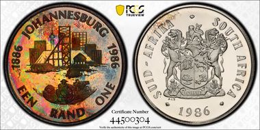 1986 Rand 100th Ann Johannesburg PR68DCAM