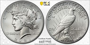 2021 $1 Peace Dollar 100th Anniversary First Strike MS70