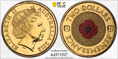 2012 $2 Remembrance Day Colorized MS67