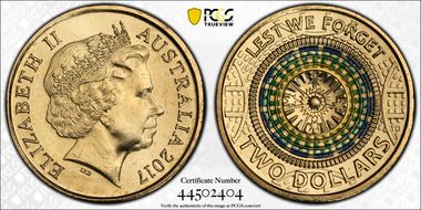 2017 $2 Lest We Forget Colorized MS68