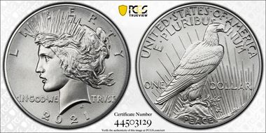 2021 $1 Peace Dollar 100th Anniversary First Strike MS70