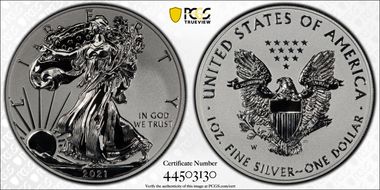 2021-W $1 Silver Eagle Rev PR - Type 1 Designer Edition PR70