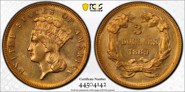 1869 $3 MS63