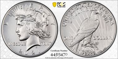 2021 $1 Peace Dollar 100th Anniversary MS69