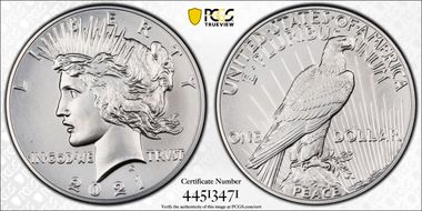 2021 $1 Peace Dollar 100th Anniversary MS69