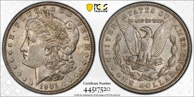 1901 $1 VAM 16 Doubled Ear AU55