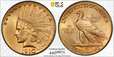 1910-D $10 MS62