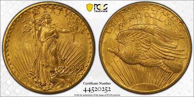 1908 $20 No Motto MS62