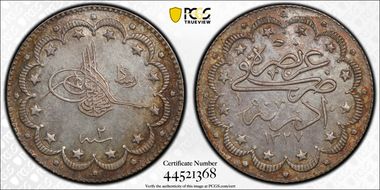 AH1327//2 (1910) 10 Kur KM-792 Visit to Edirne MS62