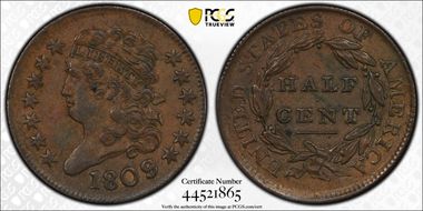 1809/6 1/2C 9 over Inverted 9 AU53BN