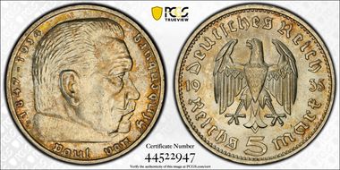 1935-F 5 Mk Hindenburg J-360 MS65