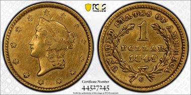 1849-C G$1 Closed Wreath XF45