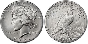 2021 $1 Peace Dollar 100th Anniversary MS70