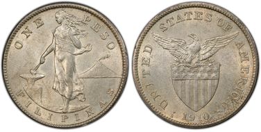 1910-S Peso KM-172  Ag AU58