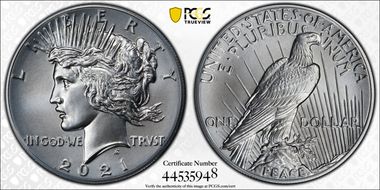 2021 $1 Peace Dollar 100th Anniversary MS69