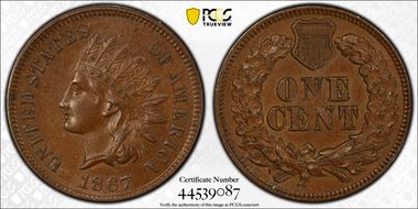 1867 1C AU58+ BN