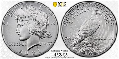 2021 $1 Peace Dollar 100th Anniversary First Strike MS69