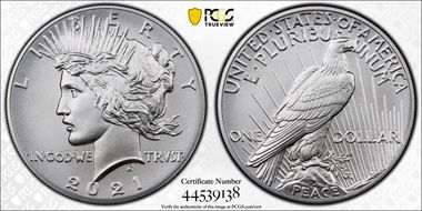 2021 $1 Peace Dollar 100th Anniversary First Strike MS70