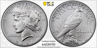 2021 $1 Peace Dollar 100th Anniversary First Strike MS70