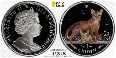 2010-PM Crown Abyssinian Cat/Ag Colorized PR68DCAM