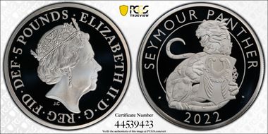 2022 £5 Seymour Panther 2oz Ag The Tudor Beasts PR69DCAM