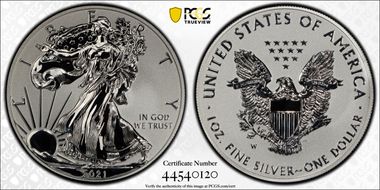 2021-W $1 Silver Eagle Rev PR - Type 1 Designer Edition PR70