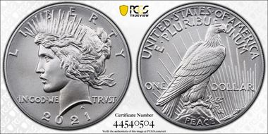 2021 $1 Peace Dollar 100th Anniversary MS70