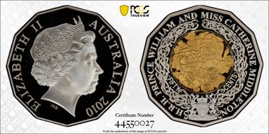 2010 50C Royal Engagement Ag Selective Gilt PR69DCAM