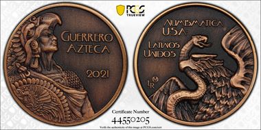 2021-LR Medal Guerrero Azteca Cu Antique Finish MS70