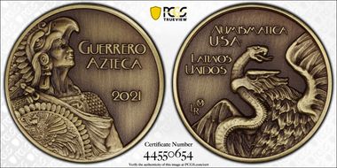 2021-LR Medal Guerrero Azteca AE Antique Finish MS70