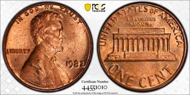 1982 1C Zinc, Large Date MS64RD