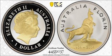 2004 $1 Royal Visit Florin Selective Gilt PR70DCAM