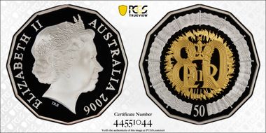 2006 50C 80th Birthday Silver Partial Gilt PR70DCAM