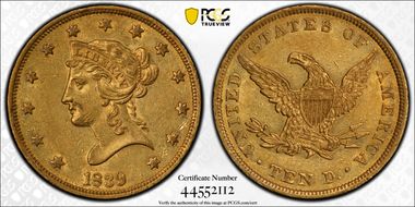 1839/8 $10 Type of 1838 AU55