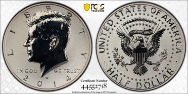 2014-W 50C Reverse Proof 50th Anniversary Set PR69