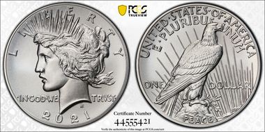 2021 $1 Peace Dollar 100th Anniversary MS70