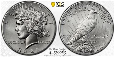 2021 $1 Peace Dollar 100th Anniversary MS69