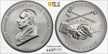 (2021) Medal John Tyler "1841" Silver Matte Finish MS70