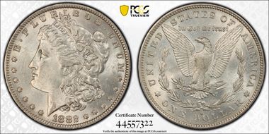 1882-O/S $1 VAM 5, O/S Broken AU55