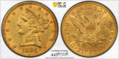 1884 $5 MS62