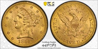 1885-S $5 MS64+