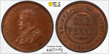 1927 (m) 1D English obverse MS64BN