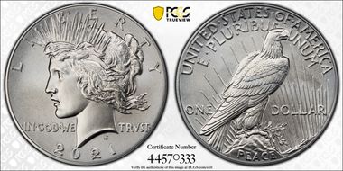 2021 $1 Peace Dollar 100th Anniversary First Strike MS70