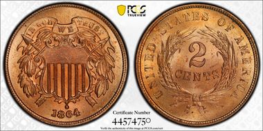 1864 2C Large Motto MS66RD