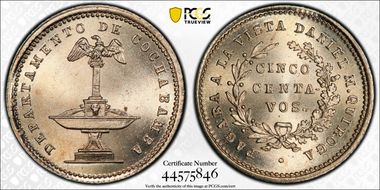 (1876) Tk 5C Rulau-Coc11 Cochabamba Daniel M. Quiroga MS65